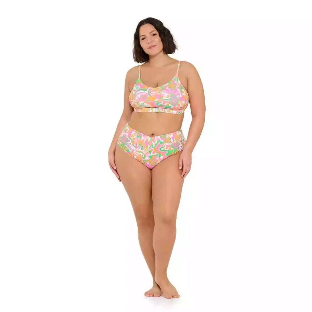 Ninety-Nine Swimsuit 690 Elect Vibe 2 pcs Floral Cut Out Bralette Plus 1X NWT